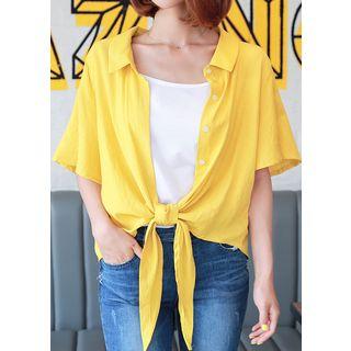 Short-sleeve Tie-hem Blouse