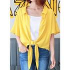 Short-sleeve Tie-hem Blouse