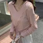 Long-sleeve Cold Shoulder Asymmetrical Button T-shirt