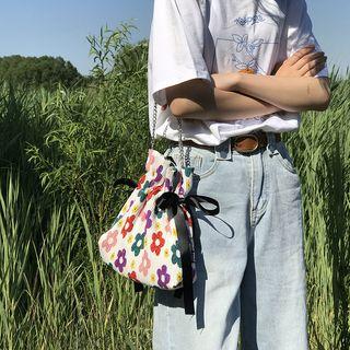 Flower Print Drawstring Crossbody Bag