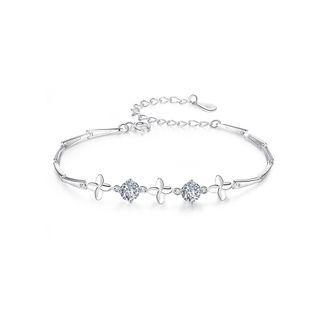 925 Sterling Silver Fashion And Elegant Four-leaf Clover Cubic Zirconia Bracelet Silver - One Size