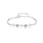925 Sterling Silver Fashion And Elegant Four-leaf Clover Cubic Zirconia Bracelet Silver - One Size