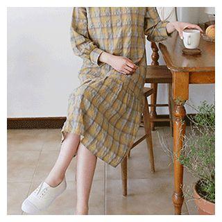 Ruffle-hem Plaid Dress Yellow - One Size