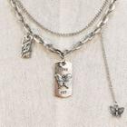 Alloy Butterfly Pendant Layered Necklace Silver - One Size