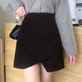 High Waist Irregular Shirred Mini A-line Skirt