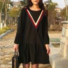 Chevron Bell-sleeve Mock Two-piece Dress