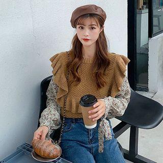 Mock-two Floral Long-sleeve Knit Top