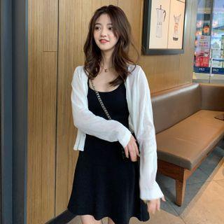 Sleeveless Mini A-line Dress / Plain Cardigan