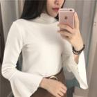 Long-sleeve Mock Neck Frill Trim T-shirt