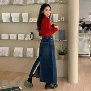 Slit-back Maxi Denim Skirt