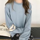 Plain Loose-fit Sweatshirt Grayish Blue - One Size