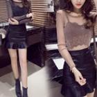 Long-sleeve Mesh Top / Spaghetti Strap Top / Shorts / Set