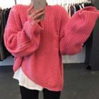Zip-up Ripped Sweater Pink - One Size