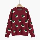 Santa Hat Print Sweater Red - One Size