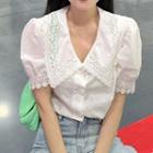 Lace Embroidered V-neck Blouse White - One Size