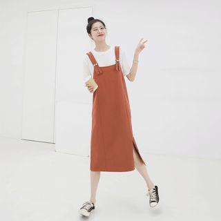Strappy A-line Midi Pinafore Dress