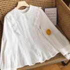 Long-sleeve Peter-pan Collar Lace Blouse White - One Size