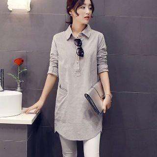 Long-sleeve Letter-panel Blouse