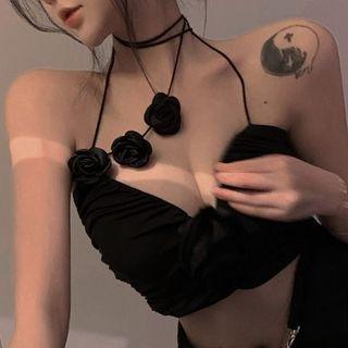 Flower Detail Cropped Halter Top