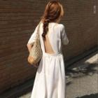 Short-sleeve Cutout-back Maxi A-line Dress Off-white - One Size
