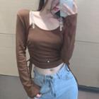 Rhinestone Drawstring Ruched Long-sleeve Top