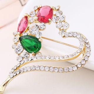 Faux Pearl Rhinestone Floral Brooch