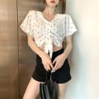 Short-sleeve Dotted Drawstring Top