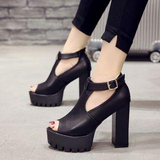 Peep-toe T-bar High-heel Sandals