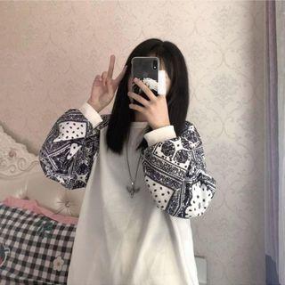 Print-sleeve Sweatshirt