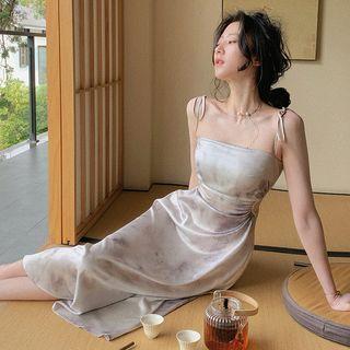 Spaghetti Strap Tie-dyed Cutout Midi A-line Dress