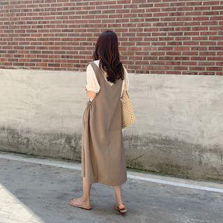 Plunge-neck Drawcord-side Jumper Dress Cocoa - One Size