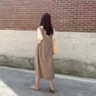 Plunge-neck Drawcord-side Jumper Dress Cocoa - One Size
