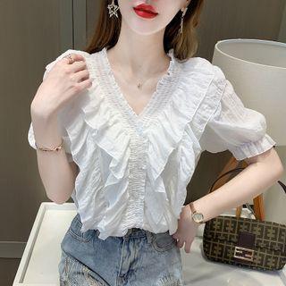V-neck Ruched Trim Shirt