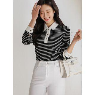 Lace-trim Stripe Polo Shirt
