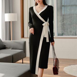 V-neck Tie-side Midi Sheath Dress