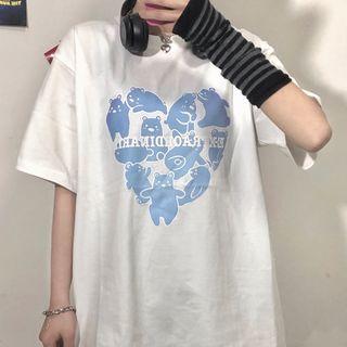 Short-sleeve Round Neck Cartoon Print T-shirt