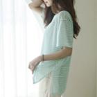 Slit-side Sheer Stripe T-shirt