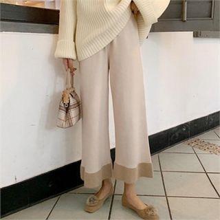 Band-waist Contrast-trim Wide-leg Knit Pants