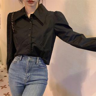 Wide Collar Crop Shirt