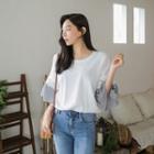 Stripe-panel Bell-sleeve Top