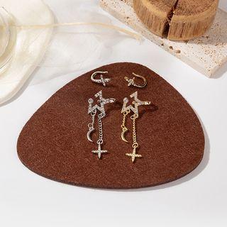 Moon & Star Rhinestone Fringed Alloy Earring