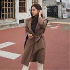 Hooded Patch-pocket Coat With Sash