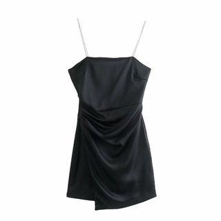 Spaghetti Strap Asymmetrical Beaded Mini Dress