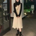 Long-sleeve Turtleneck Blouse / Midi Overall Dress