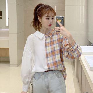 Plaid Panel Blouse As Shown In Figure - One Size