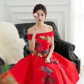 Floral Off Shoulder A-line Cocktail Dress