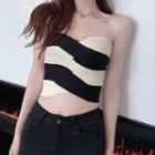 Striped Cropped Tube Top Black & Off-white - One Size