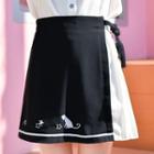 Embroidered Color Block A-line Skirt