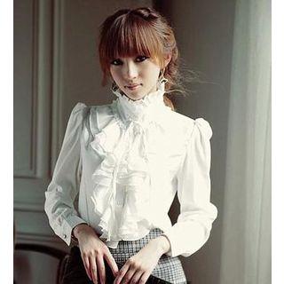 Stand Collar Ruffle Chiffon Shirt