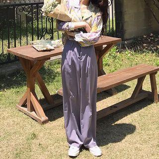 Long-sleeve Floral Blouse / Plain Dress Pants